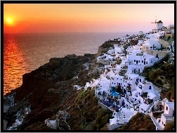 Grecja, Zachód Słońca, Morze, Santorini